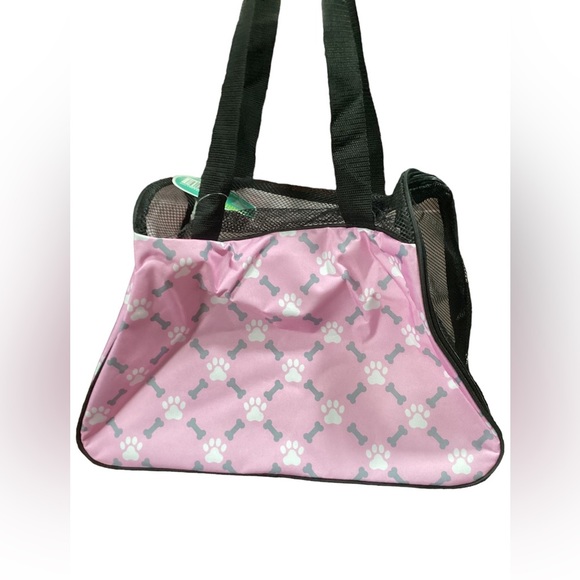 Pink Pet Carrier Tote Bag Dog Cat Bone Paw Print Travel Comfort - Picture 7 of 15